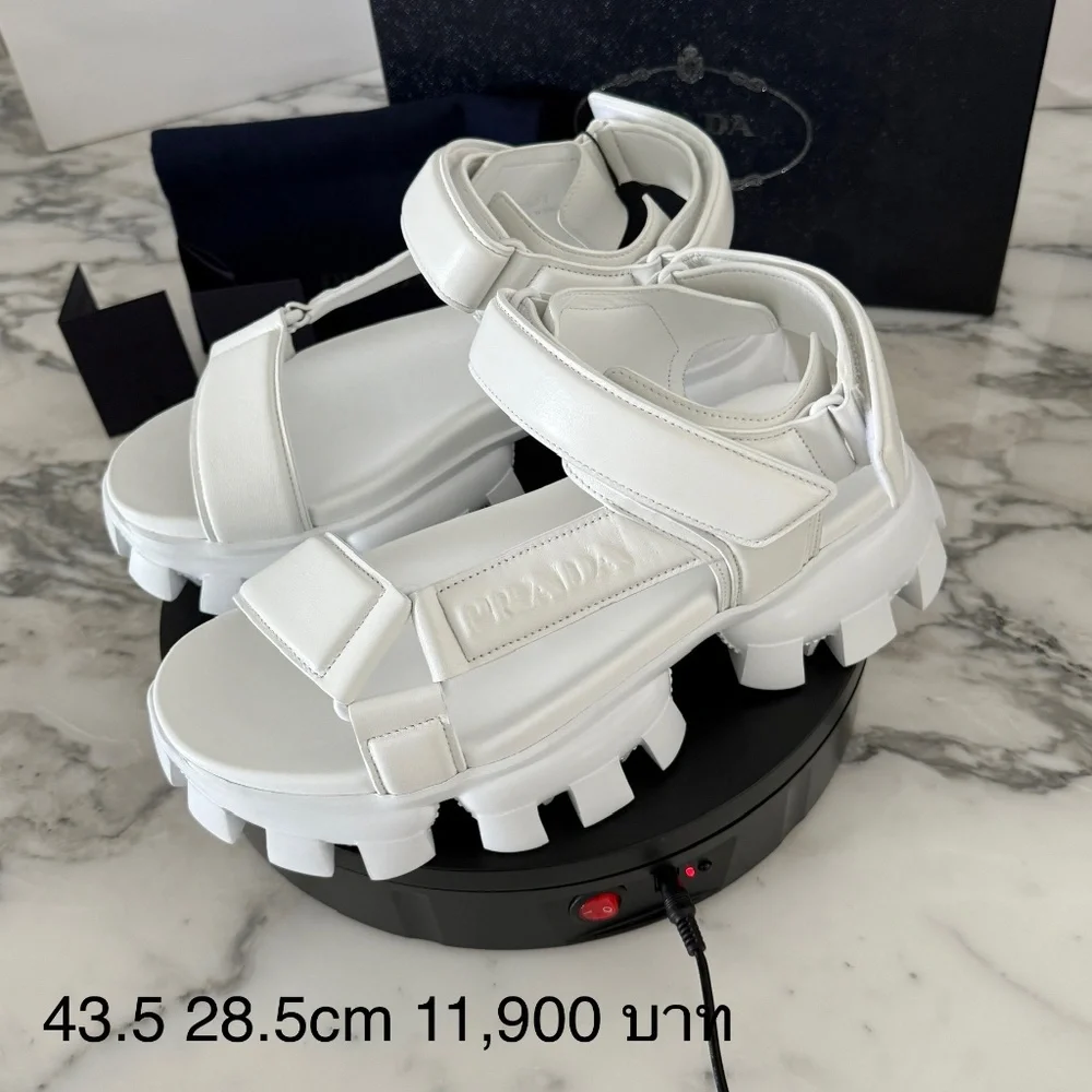 Prada 2x3077 Nappa Sport White Leather Men's Sandal, US 10.5 (UK-9.5)